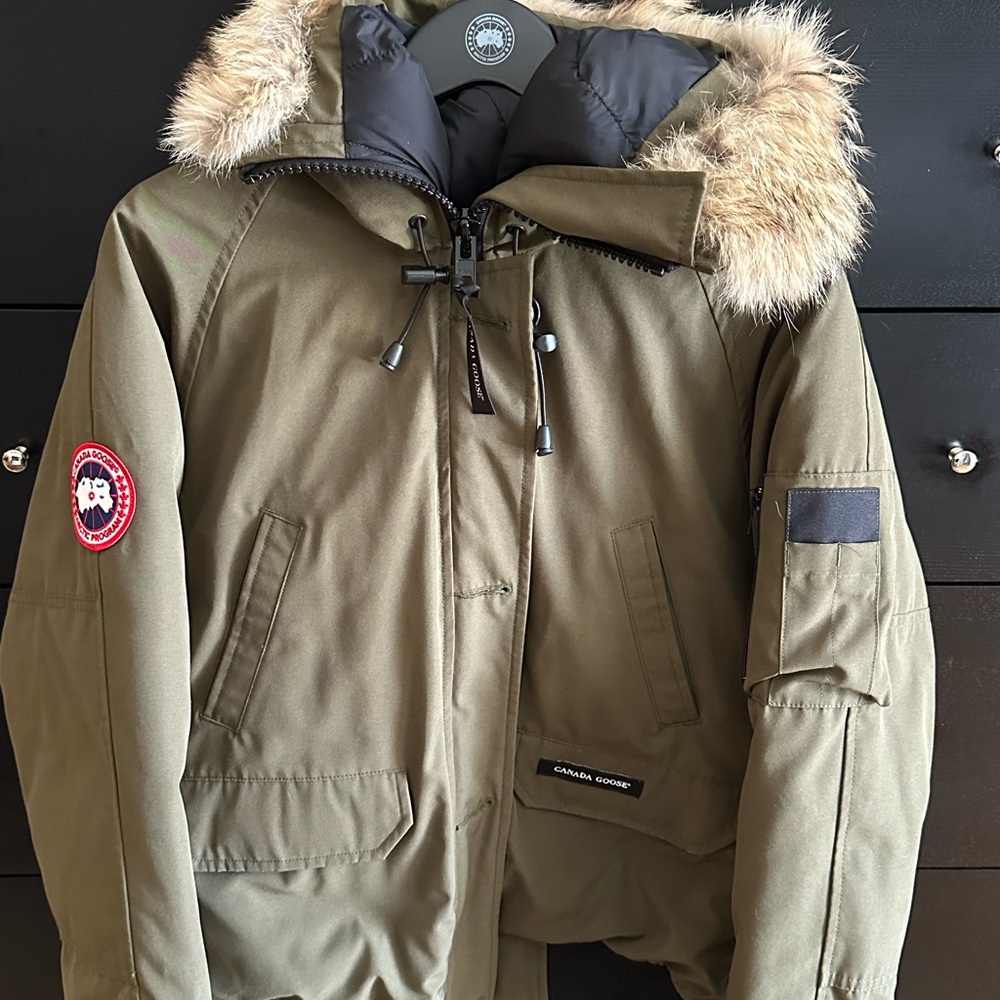 Canada Goose Olive Green Bomber Jacket with Fur Trim - Picture 2 of 7
